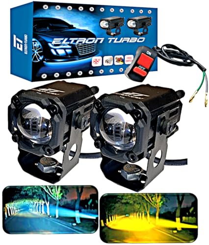 ELTRON TURBO 1 Year Warranty Original Imported Mini Driving Fog Light Led DC Power 12V-24Volts 80Watts Universal For All Motorcycle, Scooties, Car, Projector Light White And Yellow (Pack Of 2, Switch)