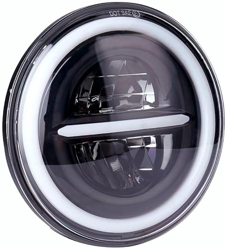 ELTRON TURBO Imported DC Power Minus Full Ring DRL 7 Inchs Headlight Front LED Headlight Bulb White and Yellow, Angel Eye Lamp Compatible for All Bullet & Thar Model, Hi And Low Beam Amber (Pack Of 1)