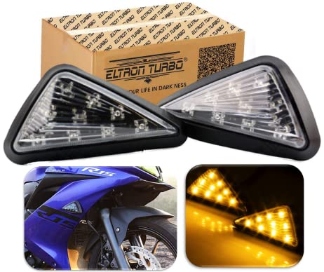 ELTRON TURBO Imported Super Quality Yellow Flush Mount Smoked 9 LED Turn Signal Light Bike Indicator Lights Motorcycle, 12V DC Motorcycle Indicators For CBR 150 250, YZF R15 V3 V2 (Pack Of 2, Amber)