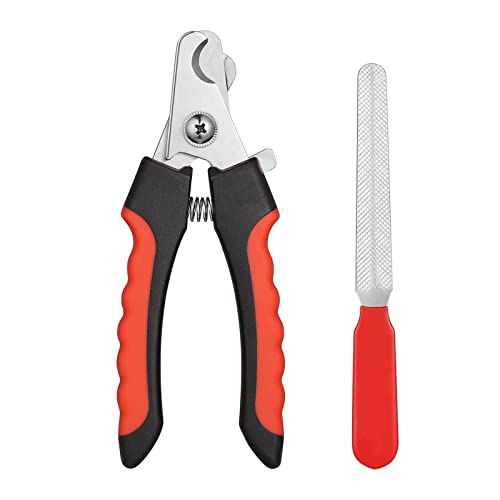 Emily Pets Dog Nail Clippers Professional Pet Nail Clipper & Trimmers with Safety Guard to Avoid Over Cutting, Grooming Razor with Nail File for Medium and Large Dog and Cat, Red