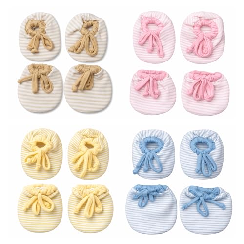 Epics (Pack of 2 Newborn Baby Mittens and Booties Combo Set – Soft Breathable Cotton Anti Scratch Gloves & Booties, Striped Multicolour