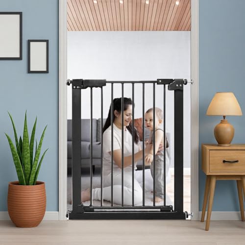 Evafly Metal Baby Safety Gate, No Drill Required, Adjustable 68–75 cm, 2-Way Auto Close, Kids Safety Barrier for Stairs, Doors & Hallways – Dark Grey
