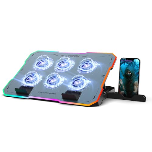 EvoFox Typhoon 2 Laptop Cooling Pad | 6 High-Speed Fans, RGB Lights, Adjustable Stand & Dual USB Ports, Premium Metal Laptop Cooler Pad for Gaming Laptops, Quiet Operation & Ergonomic Design (Blue)