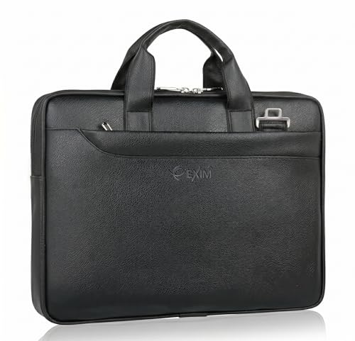 EXIM Prime Laptop Bag for Men Office Use| Office Bag for Men| Vegan Leather Laptop Messenger Bag| Fits Up to 15.6 Inch Laptop| Business Briefcase with Handle and Shoulder Strap| Black
