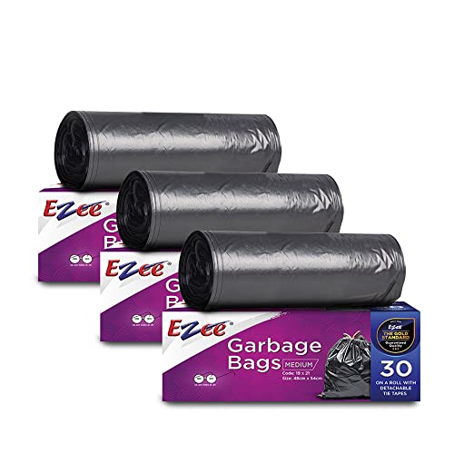 Ezee Live Life Ezee Way Black Garbage Bags for Dustbin|90 Pcs|Medium 19 X 21 Inches|30 Pcs X Pack of 3, 3 count