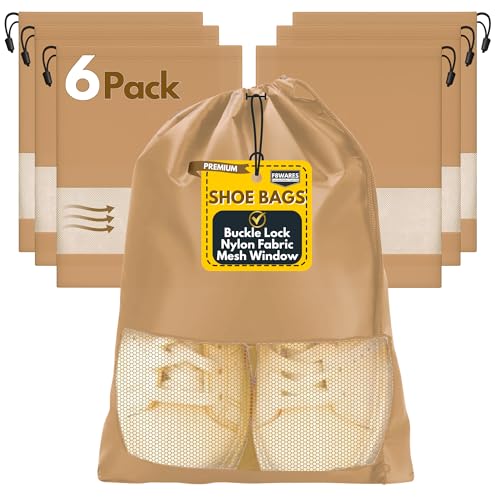 F8WARES 6PK Premium Fabric Shoe Bag for Travel & Storage Travel Organizer for Women & Men Travel Accessories Shoes Bag for Travel - Shoe Bags Pouches Travel Shoe Cover (Khaki)