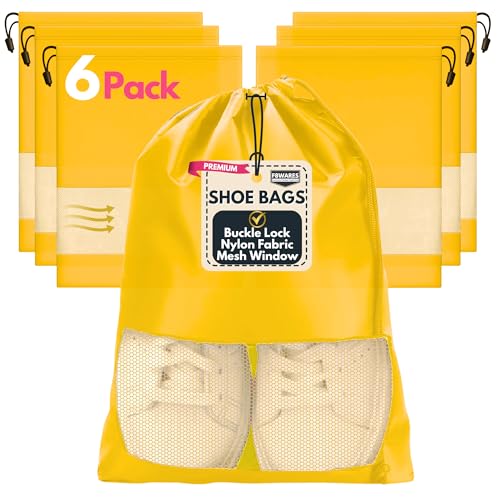 F8WARES Premium Fabric Shoe Bag for Travel & Storage Travel Organizer for Women & Men Travel Accessories shoes bag for travel - Shoe Bags Pouches Travel Shoe Cover for Travelling (Gold Yellow, Pack 6)