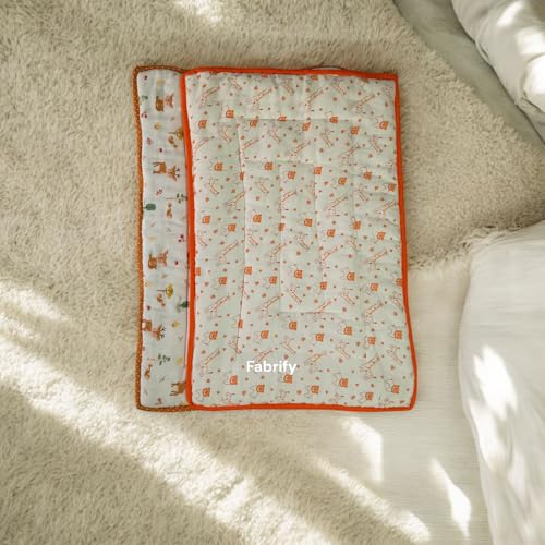 Fabrify New Born Baby Muslin Cotton Super Soft Mattress Bed Spread, Godadi, Quilt, Baby Pattern for Sleep | Rilka Bed (Pack of 2) (Multi- Random Design) (0-6 Month) (L-29 Inches, B-20 Inches)