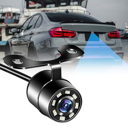 FABTEC AHD Car Rear View Camera 720P | HD Night Vision Reverse Parking Camera for Android Screen Display | Waterproof Universal Car Reverse Camera with 8 LED Lights (Drill/Hook Type Compatible)