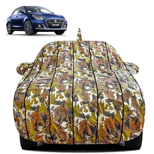 Fabtec Car Body Cover for Maruti Dzire Jungle Print with 7 Strips with Soft Cotton Lining, Triple Stitched, Full Bottom Elastic