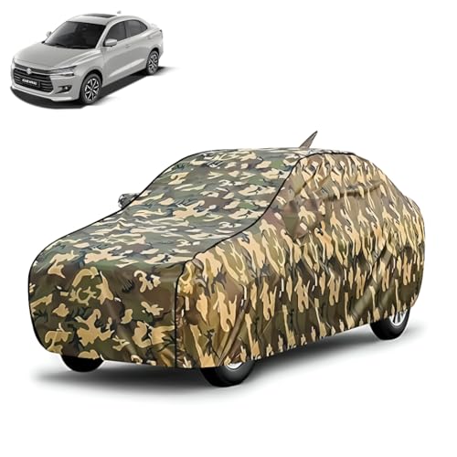 FABTEC Waterproof Car Body Cover for Maruti Dzire (2024-2025) with Mirror and Antenna Pocket, Triple Stitched (Military, Jungle Print, Camouflage Design)