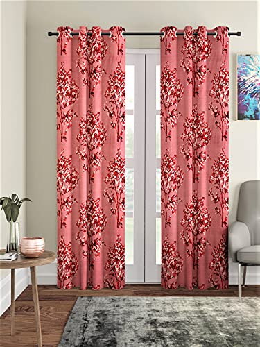 Fashion String 2 Piece Blossoms Eyelet Polyester Long Door Curtains-9 Feet, Maroon
