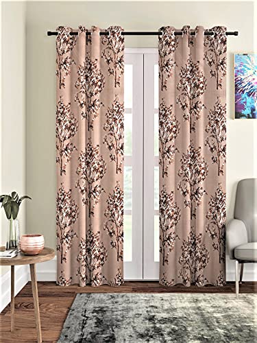 Fashion String 2 Piece Floral Blossoms Eyelet Polyester Door Semi Sheer Curtains - 7 Feet, Brown