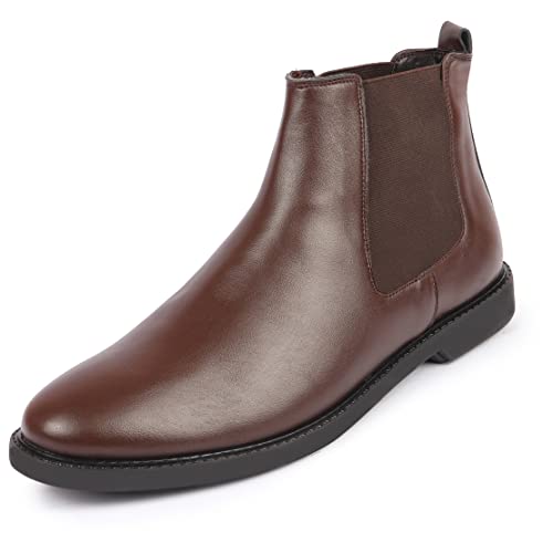 FAUSTO FST KI-101 BROWN-42 Men's Brown High Ankle Slip On Outdoor Fashion Winter Chelsea Boots (8 UK)
