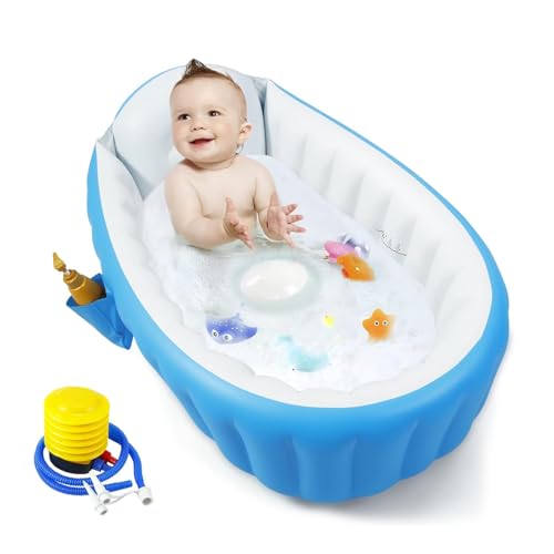 Fayleeko Baby Inflatable Bath tub | Portable Baby Bath Tub for 0 to 5 Years | Non Slip Travel Swimming Pool for Kids with Air Pump (Blue)
