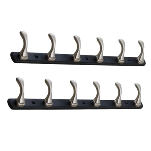 FERIO Wall Hanger for Home, Satin & Black Dual Matte Finish Clothes Hanging Hooks, Modern Design Durable & Rip Resistant Clothes Hanger for Wall, 6 Hook Towel Hooks for Bathroom (Pack of 2)