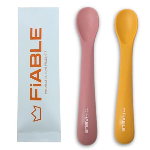 FiABLE Premium 100% Pure Silicone Baby Spoons - Set of 2 Food Grade, BPA Free Spoons for 6months+ | First-Stage Spoons, Soft-tip Easy on Gums I Baby Training Spoon | - Set of 2 Pink&Yellow