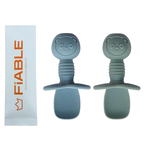 FiABLE Pure Silicone Baby Spoons - 6M+ Feeding Spoon | Baby weaning Spoon | BPA Free, Non-Toxic Food Grade Chewable Teether, Soft Gum-Friendly - Set of 2 Blue&Green