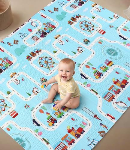 FIRSTCRY INTELLISKILLS Extra Large 6.5x4.5 ft Reversible Baby Play Mat for Babies,Animal Party Theme,Foldable Crawling Mat, Floor Mat for Baby & Toddlers,Anti-Skid, 0.6cm Thick, Multicolor, 1 Count