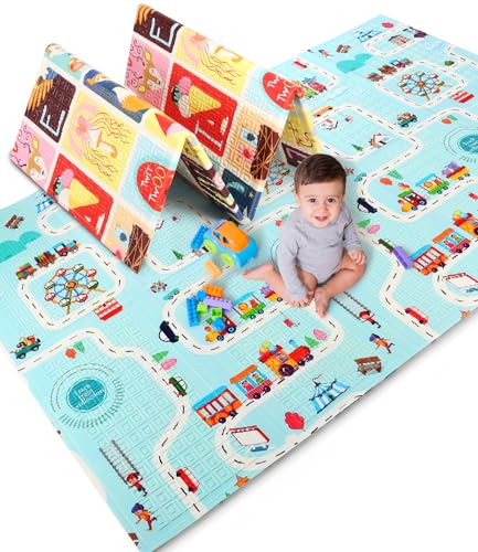 FIRSTCRY INTELLISKILLS Premium Extra Large Reversible Play Mat for Babies | Learning & Crawling Foldable Baby Mat for Floor | 6.5x4.5 ft | 0.6cm Thick (Carnival & Alphabet), Multicolor, 1 Count