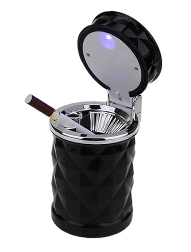 Flenzy Plastic Diamond Cut Car Ashtray with LED Light High Temperature Resistant Air Outlet Car Ashtray for Car Ash Black