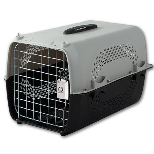 Foodie Puppies Imported Plastic Pet Travel Carrier Cage & Kennel House (49 X 33 X 31 cm, Neon Grey) for Dogs, Puppies & Small Animals I Portable Transporter Box with Metal Door and Spring Lock