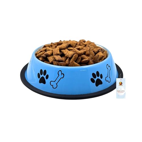 Foodie Puppies Stainless Steel Paw Bone Printed Bowl for Dogs, Cats & Any Pets - 700ml, Medium (Sky Blue) I Non-Skid Rubber Bottom Food/Water Bowl I Non-Toxic & 100% Safe for Pets