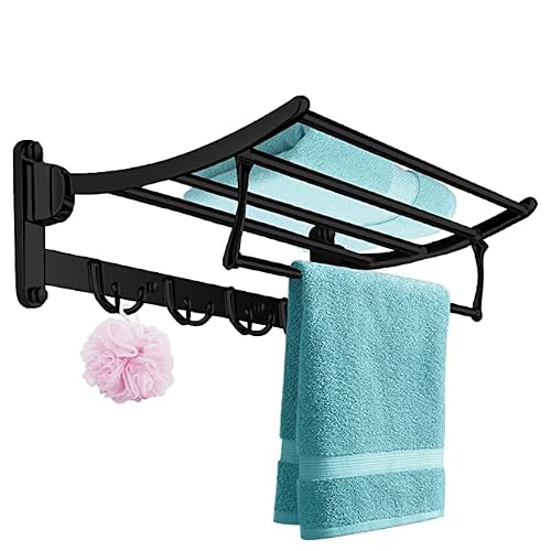 FORTUNE Classic Stainless Steel Folding Towel Rack for Bathroom | Towel Stand | Towel Hanger | Napking Holder I Clothes Hanger Bathroom Accessories - Black Finish (46 CM) (1.5 Feet)