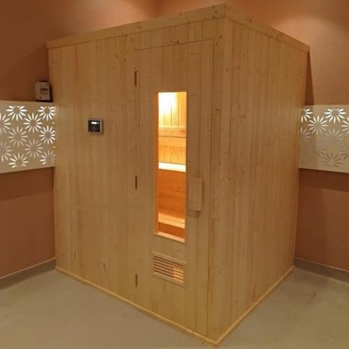 Four-seater (6�6�7 feet) customized sauna room, customized room for dry heat therapy, � dimensions: 72�72�84 inches, deal for personal wellness, Pine wood designed