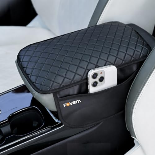 FOVERA Car Armrest Pad PU Foam Cushion with Premium Rexine Cover for Comfortable Driving | Ergonomic Center Console Armrest Support for Cars | Soft & Durable Padding for Long Drives, Black