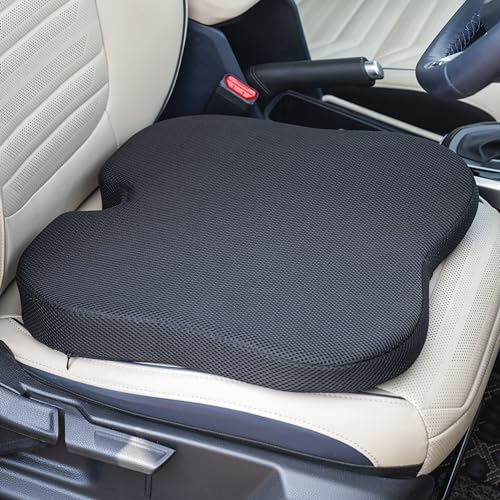 FOVERA Car Seat Cushions | 2 Years Warranty | for Long Drive & Daily Commute | Gel Memory Foam Wedge Cushion with Coccyx Cutout for Lower Back, Hip, Tailbone & Sciatica Pain Relief (Black, Pack of 1)