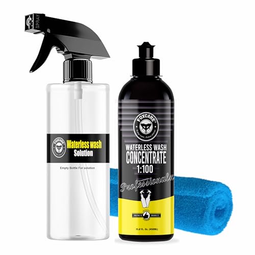 Foxcare Waterless Car Wash Kit 450ml | 100X Concentrate Car Cleaning Spray with Empty Spray Bottle & Microfiber Cloth | No Water Car Wash, Scratch-Free Cleaning, High Gloss Finish for Cars & Bikes