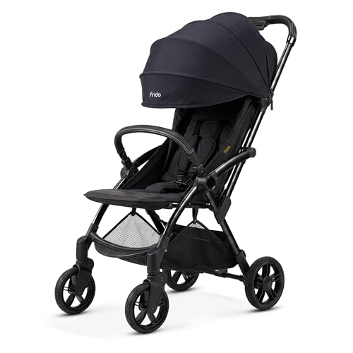 Frido Autofold Travel Stroller for Babies, EN1888 Certified, One-Hand Auto-Fold & 5-Point Safety Harness, Lightweight Travel-Friendly Design with Suspension Wheels (0-4 Years, Black)
