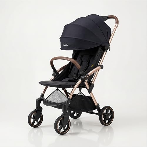 Frido Autofold Travel Stroller for Babies, EN1888 Certified, One-Hand Auto-Fold & 5-Point Safety Harness, Lightweight Travel-Friendly Design with Suspension Wheels (0-4 Years, Gold Haze)