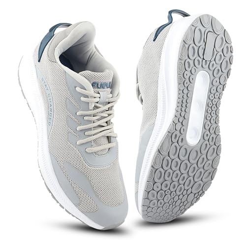 FUEL Royal Men’s Printed Sports Shoes in Lightweight Lace-Up Sneakers with Mesh Upper & EVA Sole | Stylish Running, Walking & Casual Shoes for Men & Boys (Grey,7UK)
