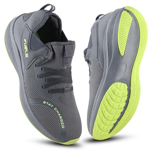 FUEL Wine Men’s Printed Sports Shoes in Lightweight Lace-Up Sneakers with Mesh Upper & EVA Sole | Stylish Running, Walking & Casual Shoes for Men & Boys (Grey-Green,10UK)