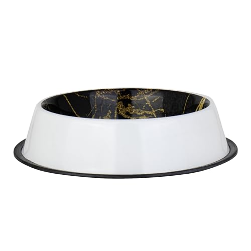 Furry Castle Printed Anti-Skid Stainless Steel Water and Food Feeding Bowl for Dogs, Puppies, Cats | Easy to Clean Pet Feeder for Dogs, (1800ml, Small, Black & Golden)