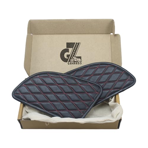G-GANRAZO Genuine Leather Diamond Black Tank Pads with Black Thread/Thai Pads/Knee Pads/Tank Grip/Scratch Protection/Water Repellent Compatible with Royal Enfield Continental GT 650 All Models