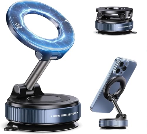 GadgetBite 360 Magnetic Car Mobile Holder for Dashboard Vacuum Suction Phone Holder Mount Hand Free Magnetic Cell Phone Stand with Strong Grip Shockproof Suction Cup for Car Gym Office Table - Black
