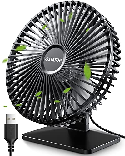 Gaiatop USB Desk Fan, 6.5 Inch Ultra-quiet, 90° Adjustment for Better Cooling, 3 Speeds Portable Mini Powerful Desktop Table Fan, Small Personal Cooling Fan for Home Office (Transparent)
