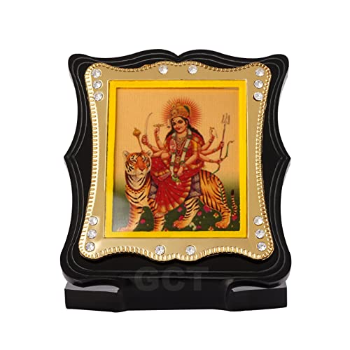 GCT Goddess Maa Durga Sherawali MATA Idol on Lion (J002-25-A) Religious Acrylic Frame for Car Dashboard (L*B*H- 2.6 x 1.2 x 3 Inches)