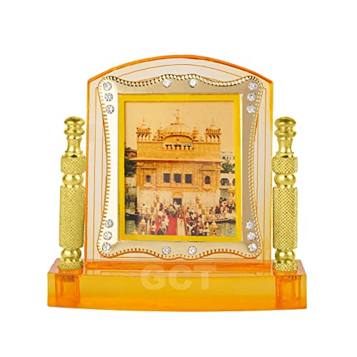 GCT Golden Temple (J001-5-A) Sikh Religious Acrylic Frame for Car Dashboard (L*B*H- 3.3 x 1.2 x 3.3 Inches)