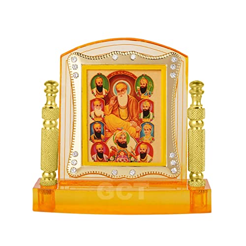 GCT Sikh Ten Guru's (J001-8-A) Sikh Religious Acrylic Frame for Car Dashboard (L*B*H- 3.3 x 1.2 x 3.3 Inches)
