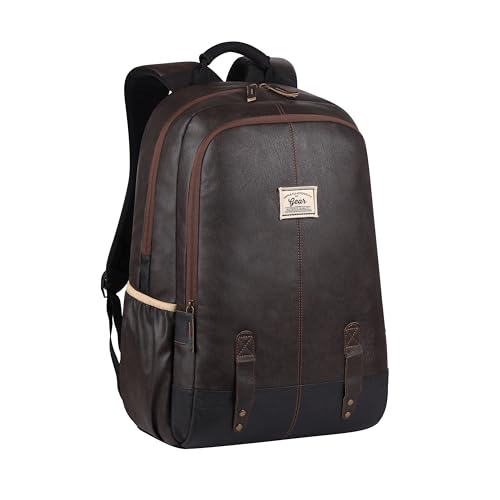 Gear Classic Anti Theft Faux Leather 18 inch 48 cms Brown Laptop Backpack (LBPCLSLTH0201)