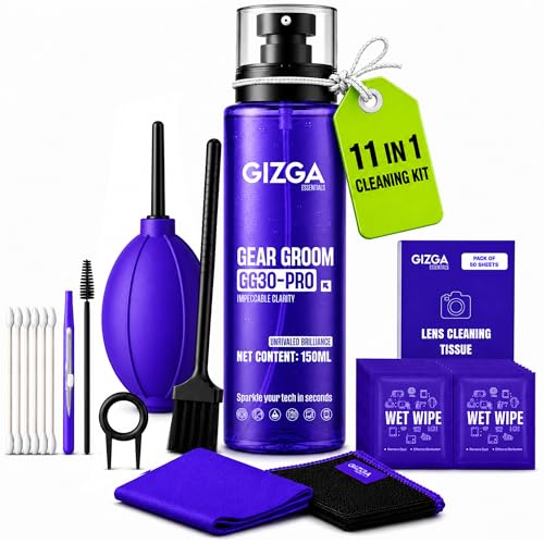 Gizga Essentials 11-in-1 Laptop Cleaning Kit | 150ml Screen Cleaner Spray, Air Blower, Microfiber Cloth, Lens Tissue & Keycap Puller | Camera, DSLR, TV, Keyboard, Eyeglass & Mobile Cleaning Kit