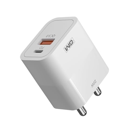 GM G+ 20W Dual-Port Fast Charger, Simultaneous Charging via USB-C&-A QC 3.0,Dual Port 24W, Compact Travel Charger with Advanced Safety Protection for iPhone, Samsung, Pixel Series | 1 Year Warranty