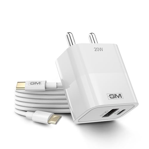 GM G+ 20W PD Fast Charger with 60W Type-C Cable 1M | USB-C Power Delivery Wall Adapter with Fast Charge & Data Sync Cable | Compatible with iPhone, Android, Tablets, Earbuds.