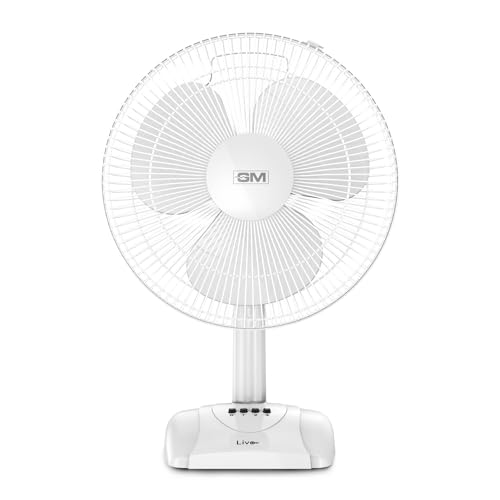GM Livo Plus NS Table Fan | 400MM Sweep Size | 1400 RPM Aerodynamic Blade Design for High Air Delivery | Ideal for Home & Office | Corrosion Protection | 3 Speed Settings | 100% Copper Motor | White