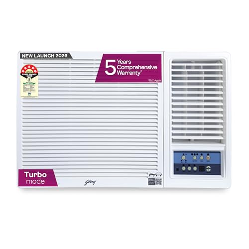 Godrej 1.5 Ton 5 Star| 5 Years Comprehensive Warranty| Turbo Mode, Window AC (Copper, Anti Corrosive Blue Fin, AC 1.5T TR WIC 18F5TG WA, White)