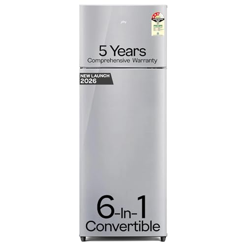 Godrej 223 L 3 Star| New Launch| 5 Years Comprehensive Warranty| 6-In-1 Freezer Convertible| 30 Days Farm Freshness| Inverter Double Door Refrigerator (RF EON 244CN RCIF ST RH, Steel Rush)